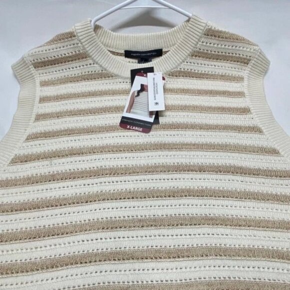 French Connection Sleeveless Sweater Women's XL Ivory Gold Stripe Knit Vest NWT - Picture 7 of 7